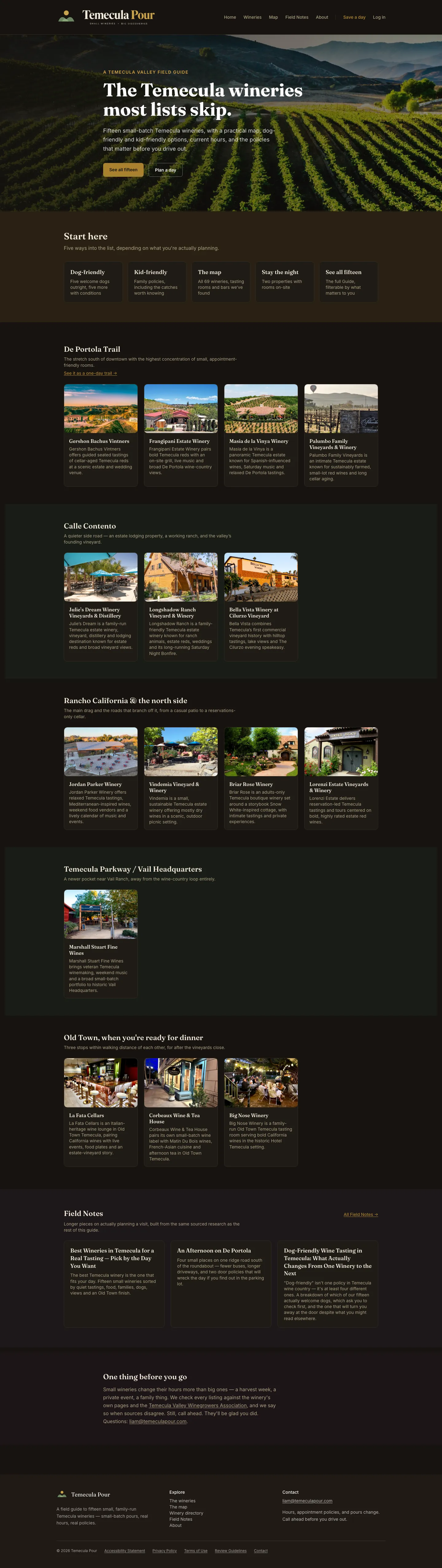 Full Temecula Pour homepage on desktop