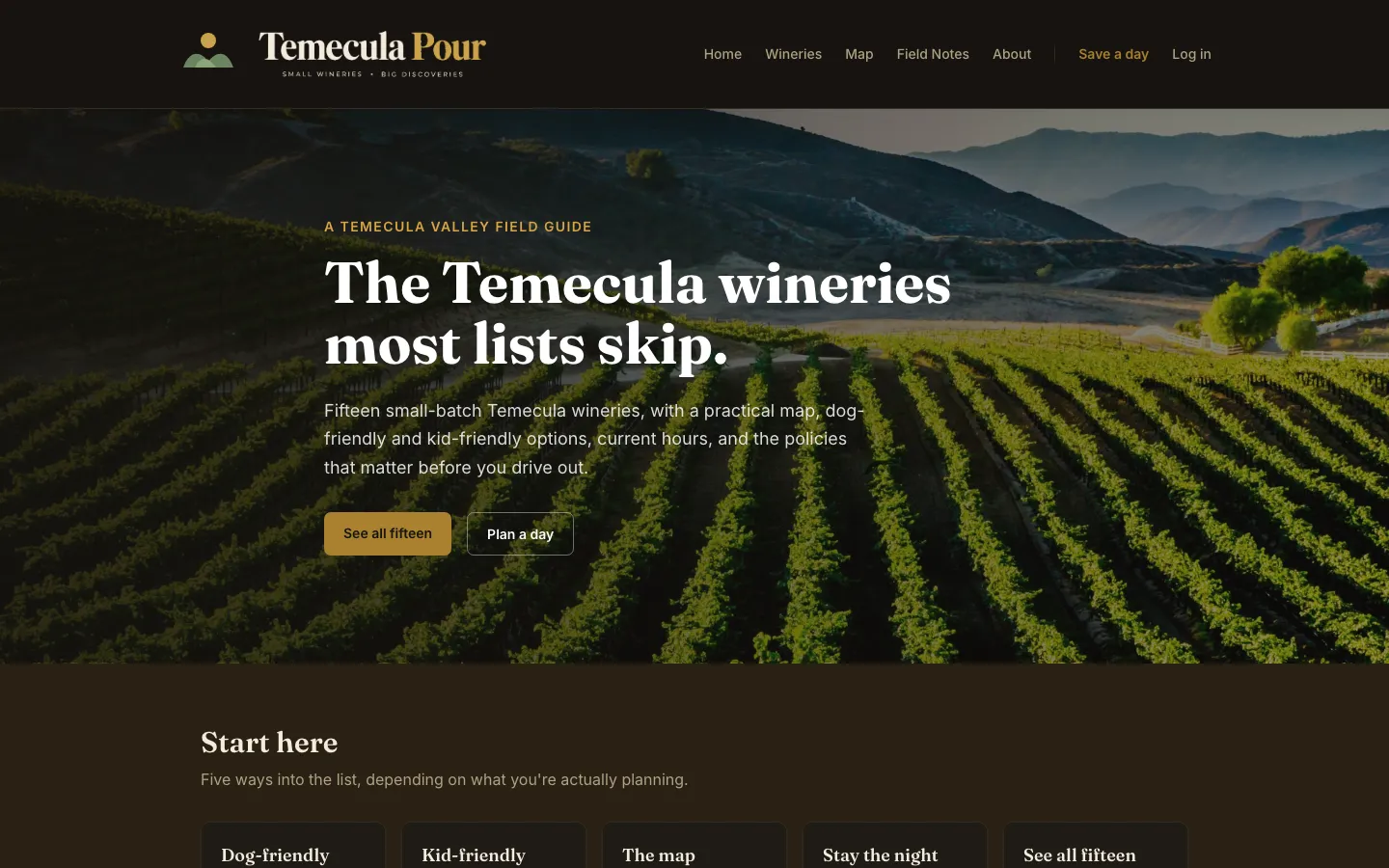 Temecula Pour homepage on desktop