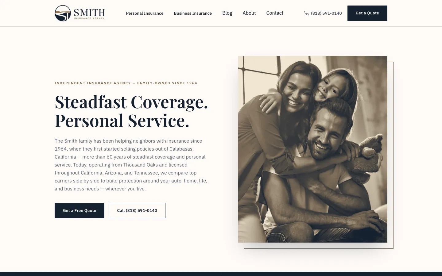 Smith Insurance Agency website homepage