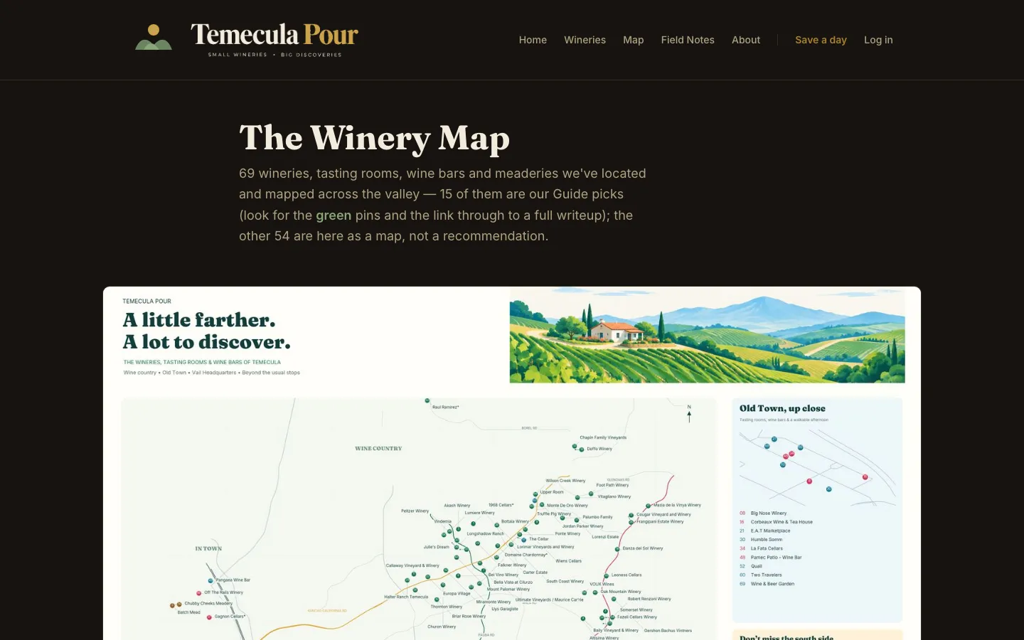 Temecula Pour illustrated winery map on desktop